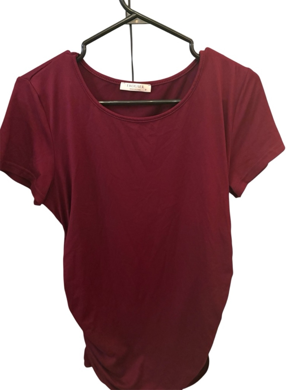 Ekouaer Pregnancy Women's Scoop Neck Short Sleeve Tee - Wine
